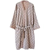 PEWRESLORS Double-layer Cotton Gauze Japanese Kimono Bathrobe Loose Sleepwear Knee Length Yukata Robe for Women