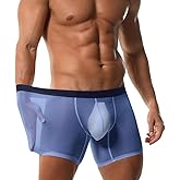 DKEGIFF Mens Mesh Underwear Ice Silk Boxer Brief Male See Through Underpants Cooling Extended Protect Crotch Sport Shorts