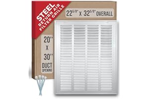 Fits 20x30 Duct Opening | Steel Return Air Filter Grille by Handua [Removable Door] for 1-inch Filters | Vent Cover Grill | White | HVAC Cold Air Intake Grille | Out Dim: 22 5/8"W X 32 5/8"H