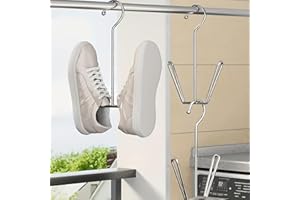 2PCS Stainless Steel Over Window Drying Rack, Wind-Resistant Shoe Organizer with Guardrail for Balcony, Patio, Dries Shoes, S