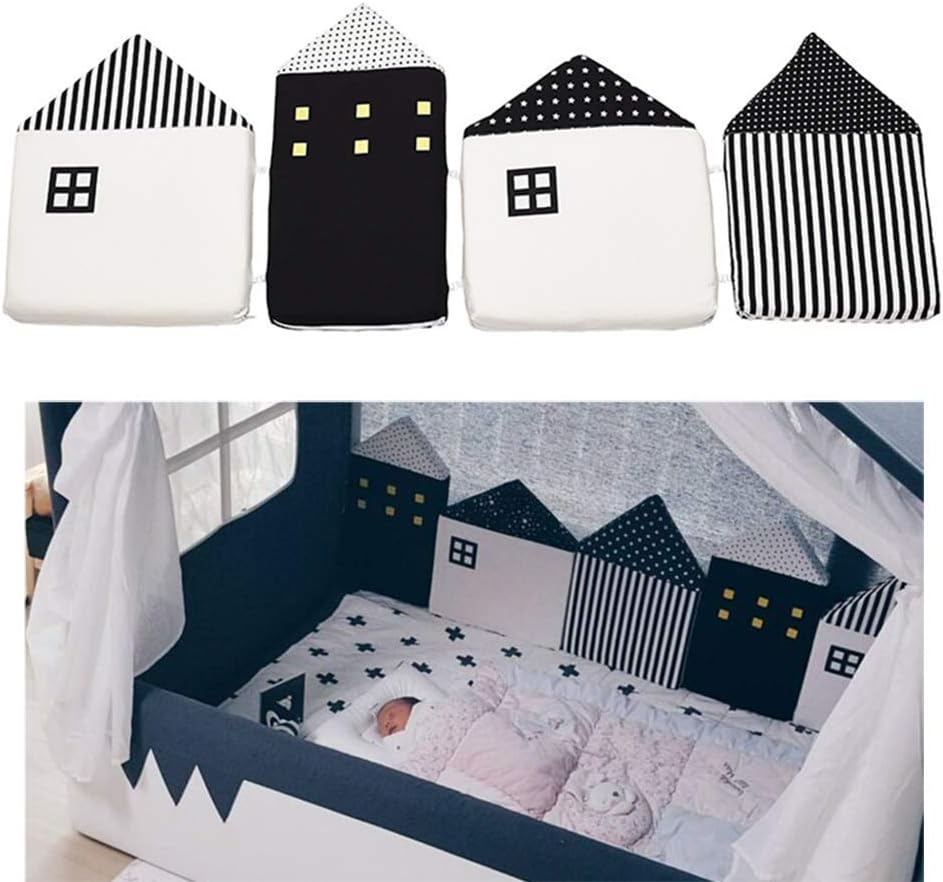 LAMEIDA 4Pcs Baby Crib Bumper Lovely House Shaped Bed Cradle Protector Cot Bumper Sleep Pillow Adorable Sleep Bumper Children Room Decor (Black)