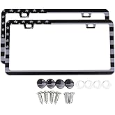 American Flag License Plate Frames - 2 Pack USA Flag Patriotic Stainless Steel Black License Plate Frame with Screws Fasteners Caps (Gunmetal)