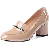 Eldof Women's Pumps Block Heel Round Toe Slip On Chunky Loafer Heel Dress Shoes Pumps for Women 2.5 Inches