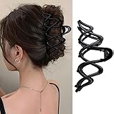 1 PCS Metal Large Claw Clips for Thick Heavy Hair, Strong Hold Big Non-Slip Hair Catch Barrette Black Wave Exquisite Design Jaw Clamp for Long Hair, Fashion Styling Hair Accessories for Women Girls