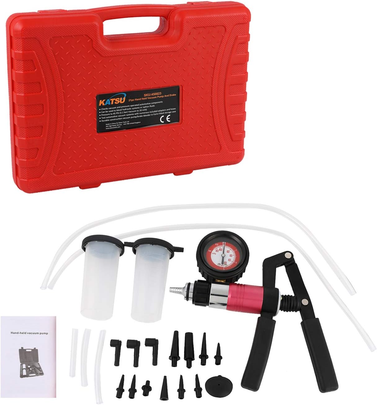 KATSU Tools 2 in 1 Hand Held Vacuum and Pressure Pump Tester Brake Fluid Bleeding Bleeder Kit, One Man Operation - Image 3