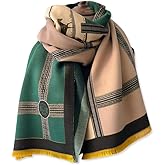 LumiSyne Winter Scarf Cashmere Shawl Women Color Blocked Horse Pattern Reversible Scarf With Tassel Pashmina Shawls And Wraps