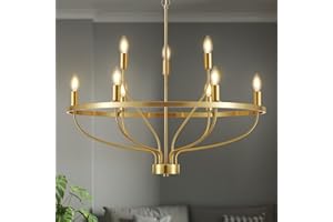 Widluth 30" Modern Gold Chandelier Light Fixture Vintage 9-Lights Mid Century Modern Candle Style Chandeliers Rustic Industrial Golden Chandelier for Dining Room, Kitchen Island, Living Room, E12