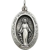 PicturesOnGold.com Oval Miraculous Religious Medal Pendant Charm - Sterling Silver - 1/2 Inch Wide X 2/3 Inch Tall - Protection Jewelry Christian Gift for Men & Women