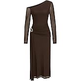CIDER One Shoulder Long Sleeve Midi Dress Women's Elegant Sheer Bodycon Party Dress