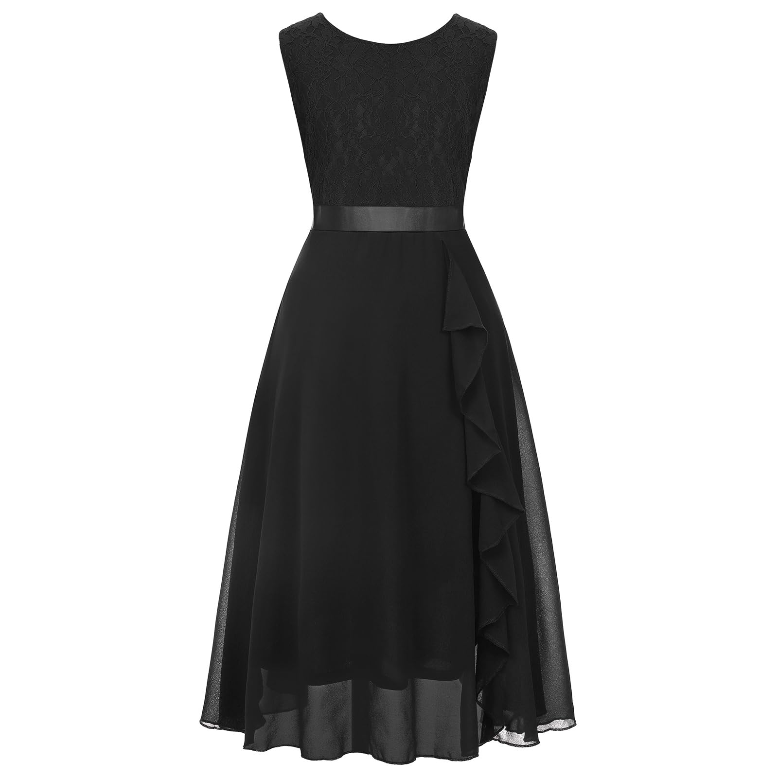 Photo 1 of Girls Floral Lace Burdungy Dress Christmas Bridesmaid Vintage Formal Cocktail Party Swallowtail Swing Dresses 8-13 Years(Black,11T)