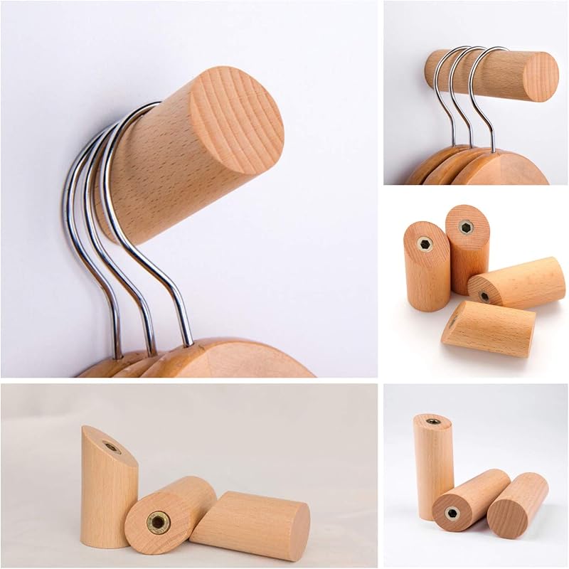 Wandhaken Holz Rund,Kleiderhaken Holz Wand, Dekorative Garderobenhaken Holz, Vintage Garderobe,Holzhaken,Huthaken (Buche-6cm, 6p) — Foto 2 von 7