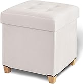 FIMIVIBI 17.7" Ottoman with Storage, Square Storage Ottoman for Dorm, Velvet Ottomans with Legs for Living Room, Bedroom, White