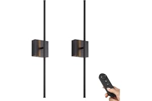 KARTOOSH Battery Operated Wall Sconces with Remote Control, Dimmable Wall Sconces Set of Two, 350°Rotate, 3000K LED Black Wireless Wall Light for Living Room, Hallway, Bedroom, 28.3 Inch (2 Pack)