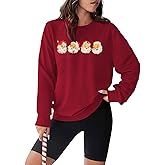 MODNTOGA Women Christmas Sweatshirt Vintage Santa Graphic Long Sleeve Crewneck Pullover Tops Retro Merry Christmas Outfit