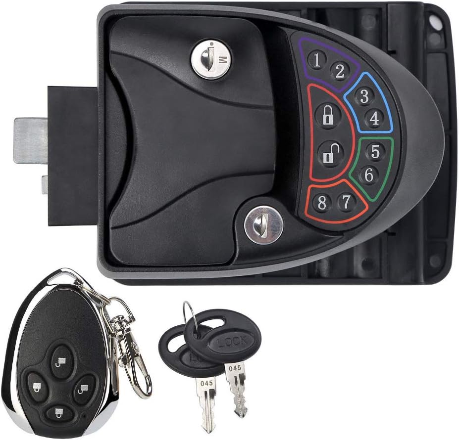 RV keyless Entry Door Lock Handle Latch with Remote Controller and keypad for Trailer Caravan Camper