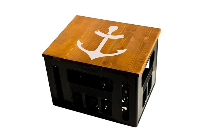 Geschenkidee Geburtstagsgeschenk Bierkastensitz Bierkistensitz Sitzauflage Bierkiste Bierkasten Sitz Hocker Holz Handmade Hipster mit Motiv Anker