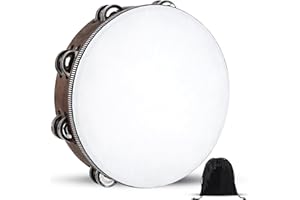 WIRMEVI Wooden Hand Held Percussion Tambourine with Storage Bag - 10 Inches, Ideal for Church, Wedding, Party, Dance, Photo Shoot