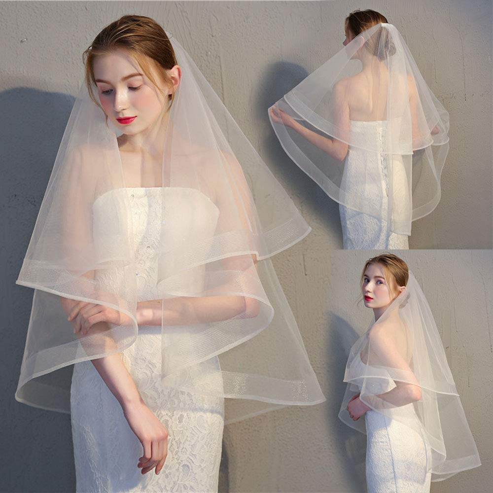 Velo Da Sposa Corto Bianco – Con Fiocco E Perle, Elegante, Spalla, Nuovo Perfette Condizioni - Foto 2