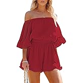 Fixmatti Women Boho Summer Romper Casual Floral Print Off Shoulder Strapless Shorts Jumpsuits