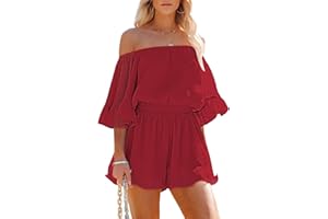 Fixmatti Women Boho Summer Romper Casual Floral Print Off Shoulder Strapless Shorts Jumpsuits