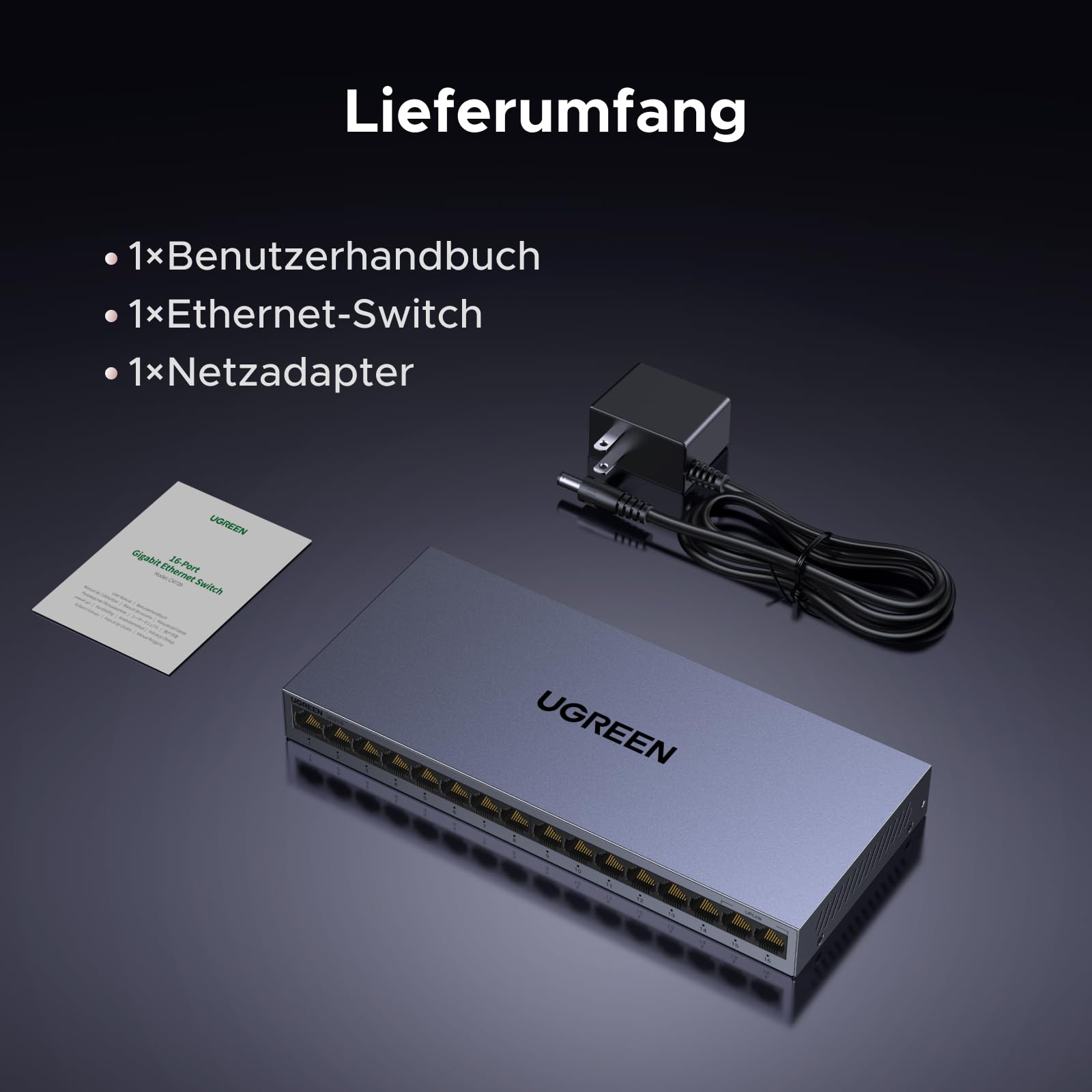 UGREEN LAN Switch 16 Port Netzwerk Switch Gigabit Switch automatische Geschwindigkeit von 10/100/1000Mbps,Unmanaged,Portisolierung ,Metallgehäuse Ethernet Switch für TV/Laptop/Switch/Router/Monitor 9