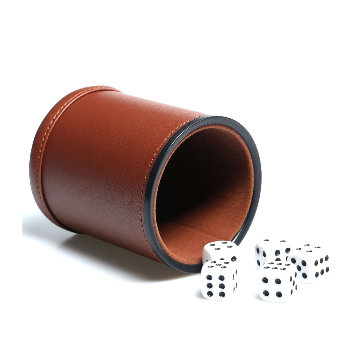 Leather Dice Cup Set Felt Lining Quiet Shaker with 5 Dot Dices for