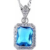 RIZILIA Pendant with 18" Chain & Rectangular Cut CZ [6 Colors available] in White Gold Plated, Simple Modern Elegant