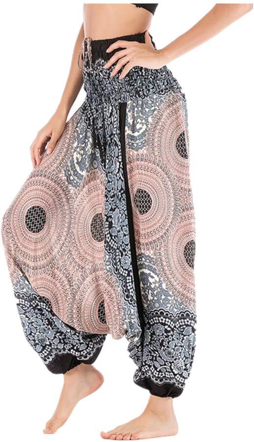 iYBUIA Women Casual Peacock Print Summer Loose Yoga Trousers Baggy Boho Aladdin Jumpsuit Harem Pants
