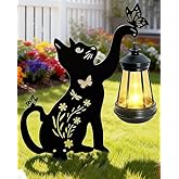 Black Cat Garden Decorations Outdoor - Solar Lights Outdoor Garden Decor Stake with Butterfly Decorative Metal Housewarming Ornament for Yard Lawn Patio – Unique Gift Ideas for Mom Woman Grandma