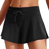 Meegsking Womens Swim Shorts, Stretchy High Waisted Flowy Beach Skirt Quick Dry Board Shorts Swimsuit with Zipper Pocket