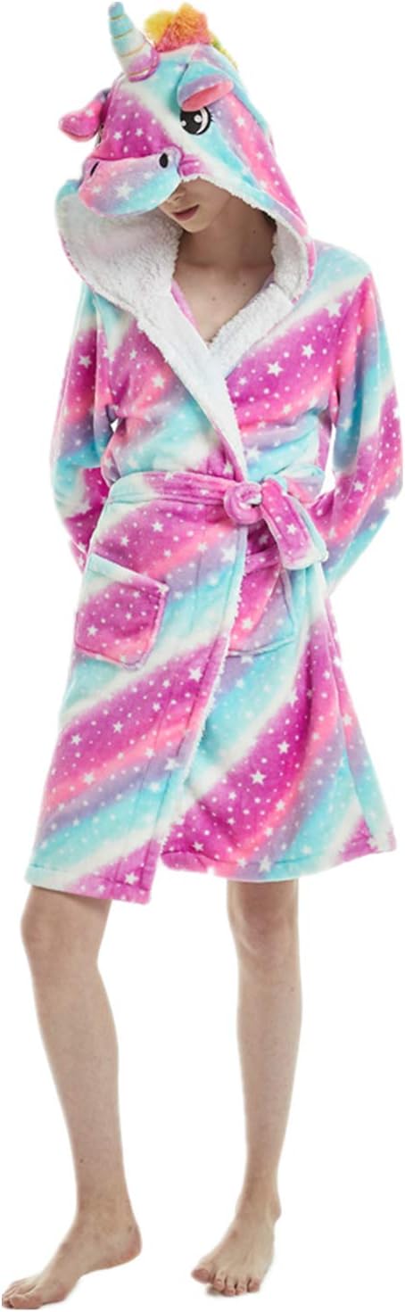 Unisex Adult Unique Horn Robe Soft Flannel Plush Hooded Animal Bathrobe Bathing Suits for Women Girls Adults