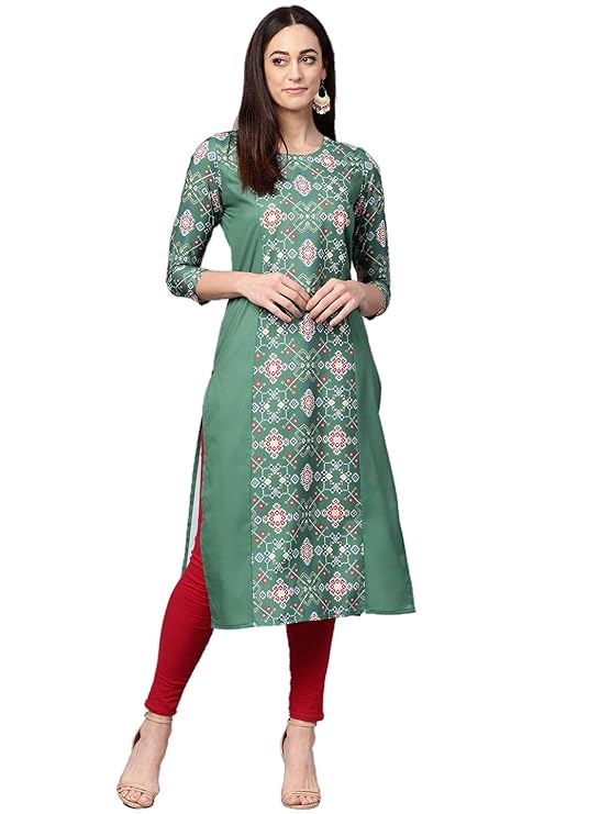 Crepe Digital Printed Kurti(VPK1675_Green_Free Size)