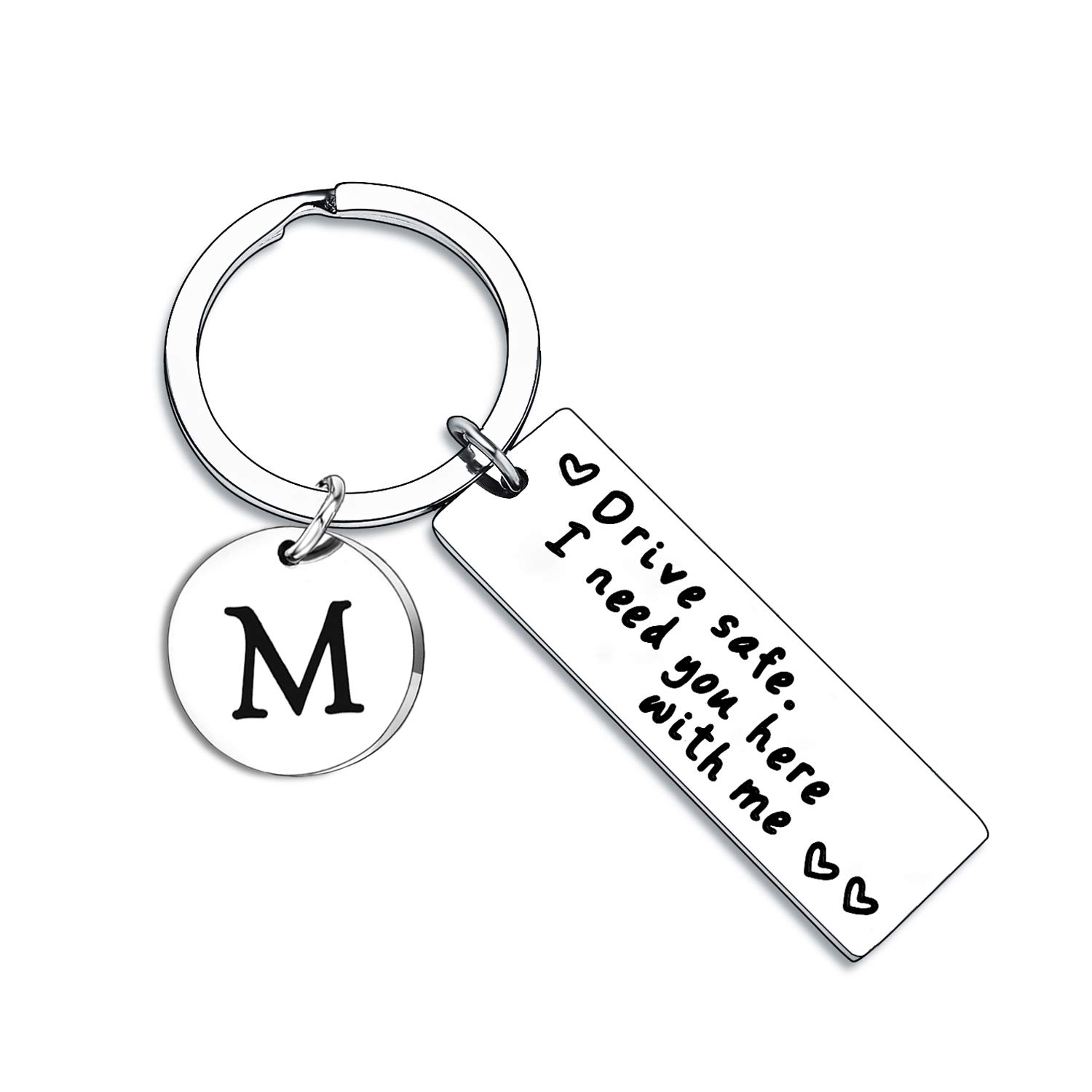 BESPMOSP Drive Safe Keychain Appreciatione 26 Letter Keychain Father's Day Birthday Gift Gifts for Husband Dad Boyfriend (Drive Safe M)
