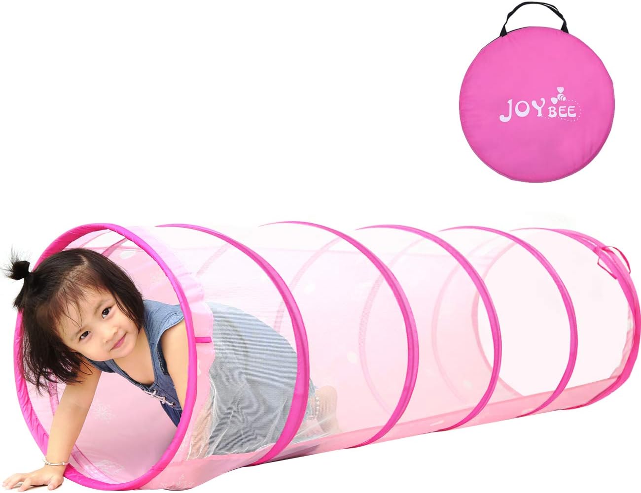 JOYBEE Play Tunnel for Kids Toddlers 5.25ft Instant Pop Up Crawling Tunnel Indoor Outdoor Toy Tube with Carrying Bag Christmas Birthday Gift Pink