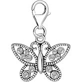 Quiges Butterfly Clip On Charm Pendant with Cubic Zirconia Silver Plated Women's Jewellery