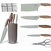 Knife Set, Black Star Brown Kitchen Knife Set, Knives Set for Kitchen, Universal Knife Block, New Home Essentials, Utility Knife Block Set, Dishwasher Safe, Apartment Essentials