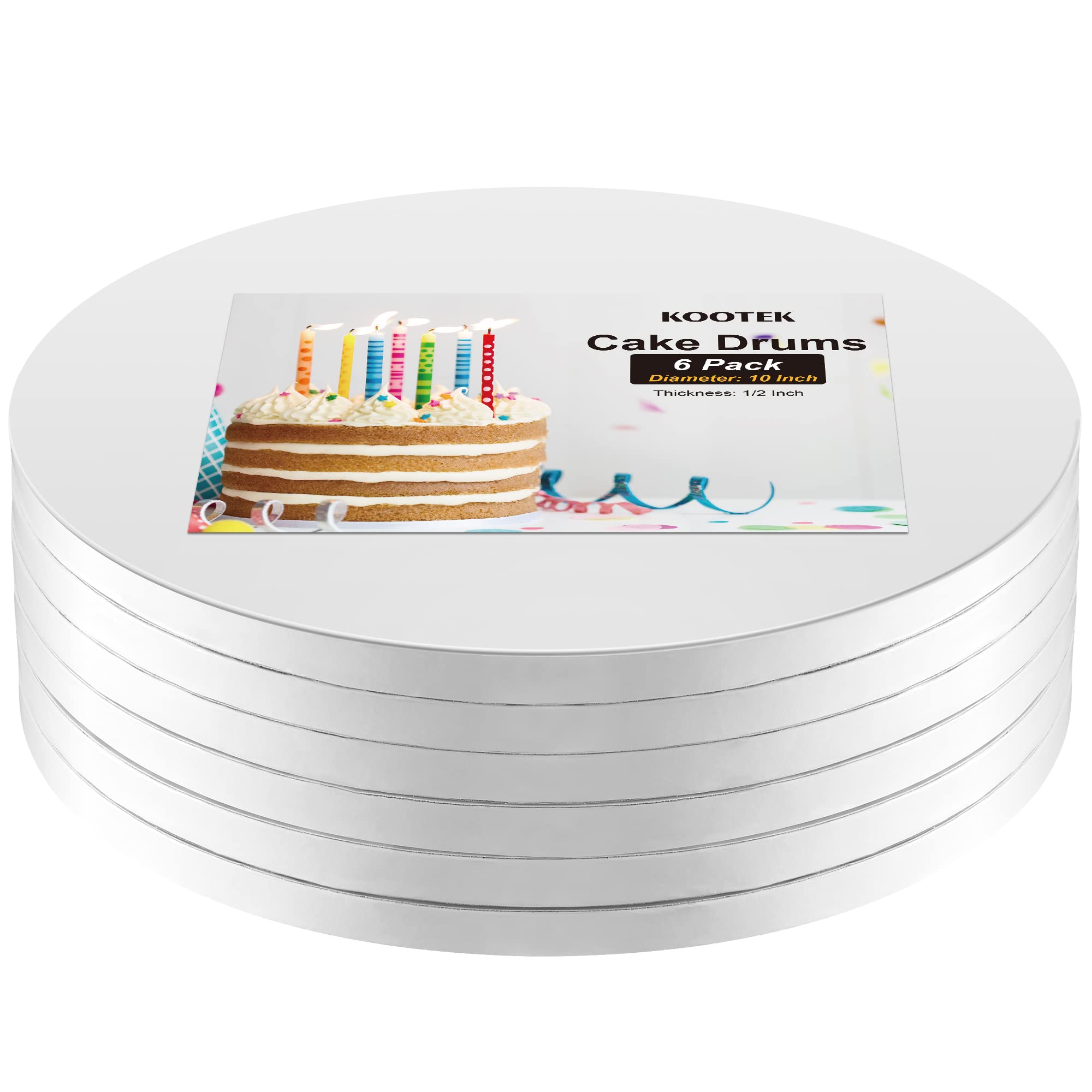 Photo 1 of Kootek Cake Boards Drums 10 Inch Round, 1/2" Thick Decorating Supplies White 6-Pack Sturdy Corrugated Cardboard Base, Base para Pastel