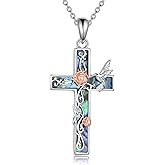 Hummingbird Necklace 925 Sterling Sliver Cross Hummingbird Abalone Shell Pendant Jewelry Gifts for Women Female Mother Bird Lovers