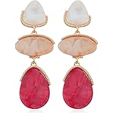 Fashion Rhinestone Shell Drop Dangle Earrings Statement Crystal Geometry Dangling Earrings Rectangle Teardrop Chandelier Earrings for Women Prom Pageant