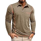 Mens Fashion Polo Shirts Classic Long Sleeve Basic Button Tees Stylish Tops Golf Shirts with Pocket