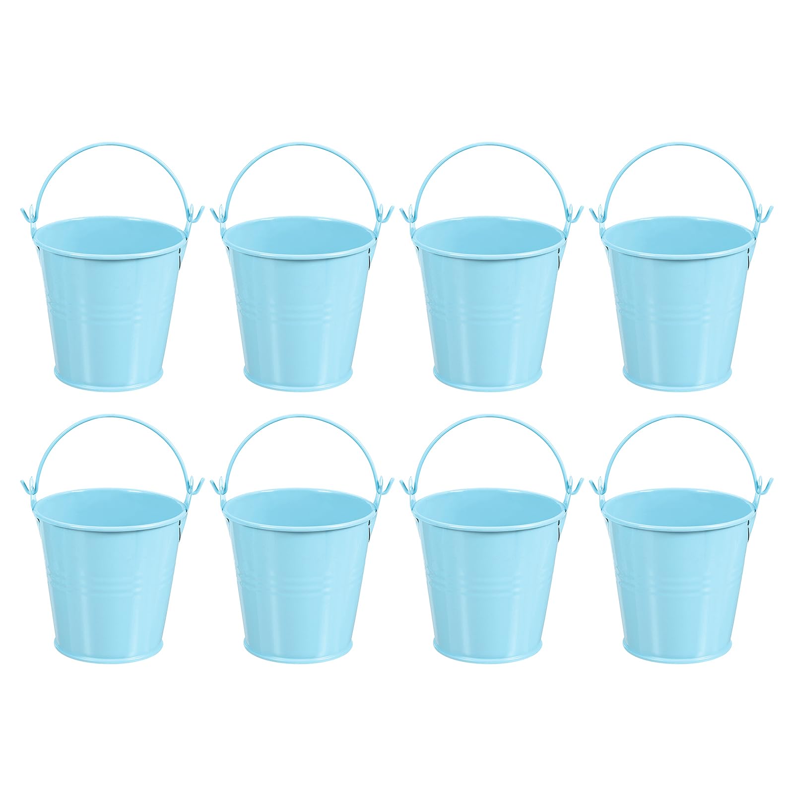 PATIKIL 3"x3" Small Metal Buckets with Handle, 8 Pcs Mini Galvanized Bucket Colorful Easter Buckets for Crafts Party Favors Decoration, Light Blue