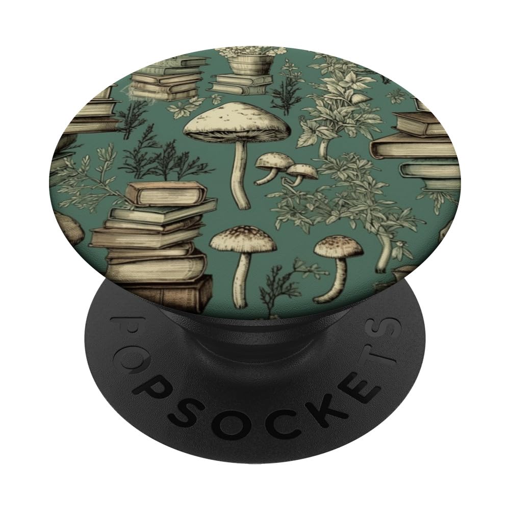 Mushroom Book Lover Sage Green Bookworm PopSockets Swappable PopGrip