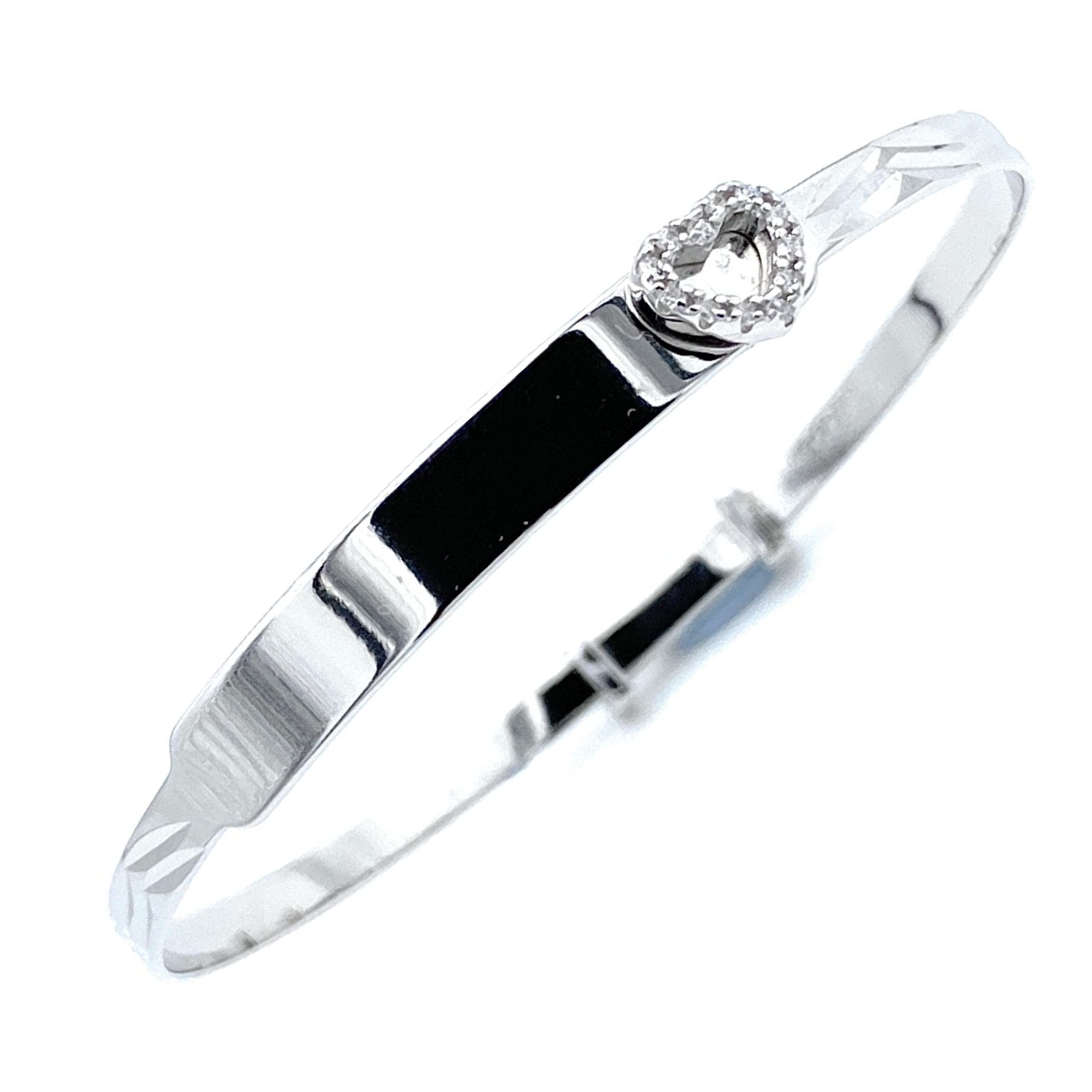 British Jewellery House Newborn Baby Girls Christening Gift - Solid 925 Sterling Silver Adjustable Heart ID Bangle, Baptism Gift