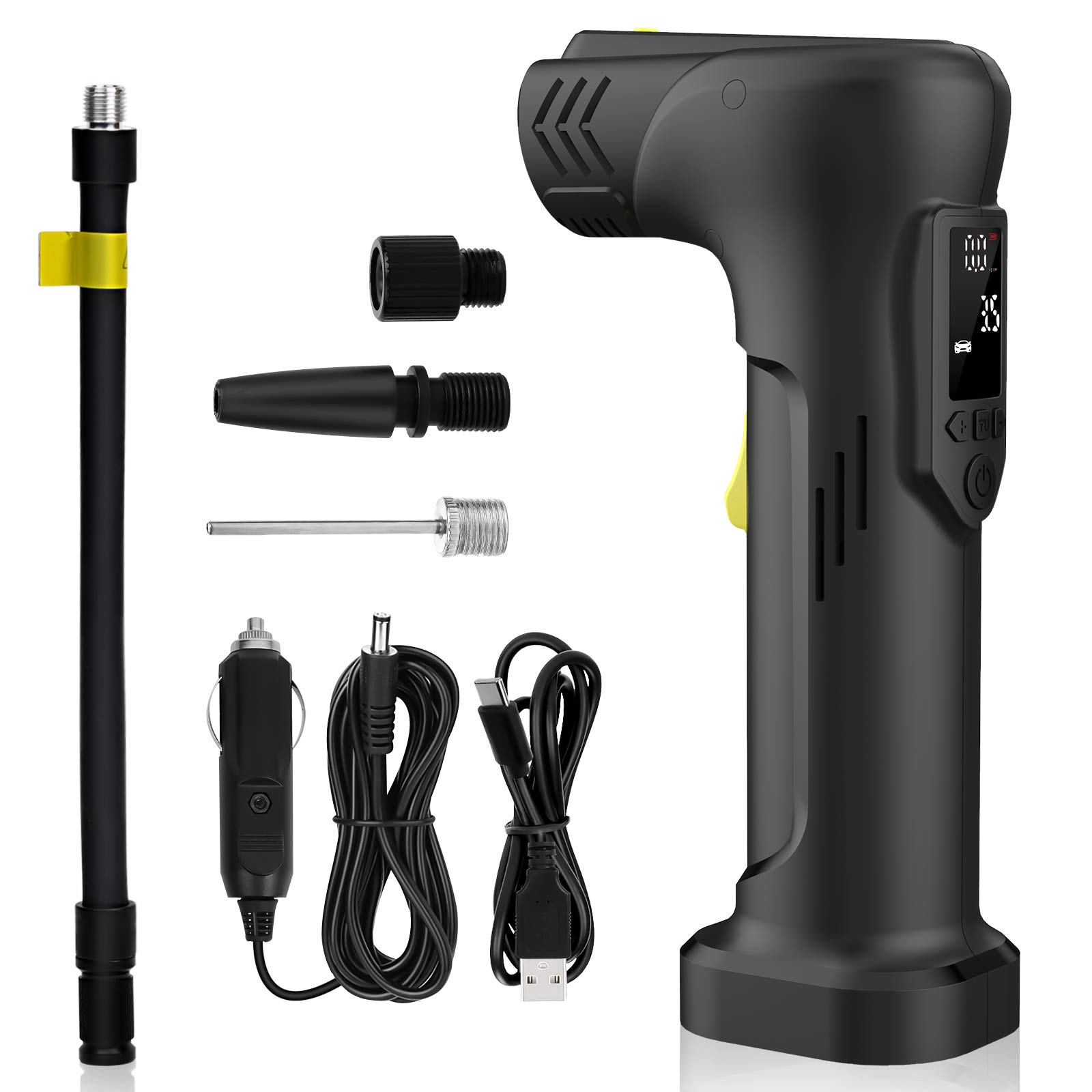 Pumteck Cordless Tyre Inflator,2000 mAh Rechargeable Portable Air Compressor Tyre pump Digital Air Pump for Car Bicycle Motorcycle Tires Ball