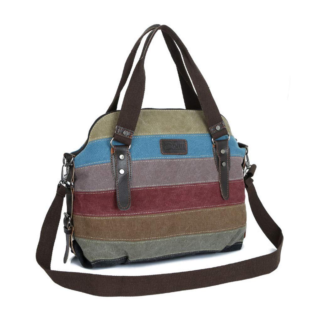 KEEPOP Women Tote Purse Large Capacity Hobo Bag Multi-Color Striped Canvas Handbag Fashion Crossbody Shoulder Bag