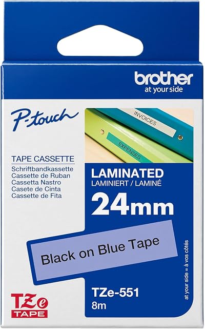 Brother TZe-551 Label Tape 24 mm x 8 m Laminated Black on Blue