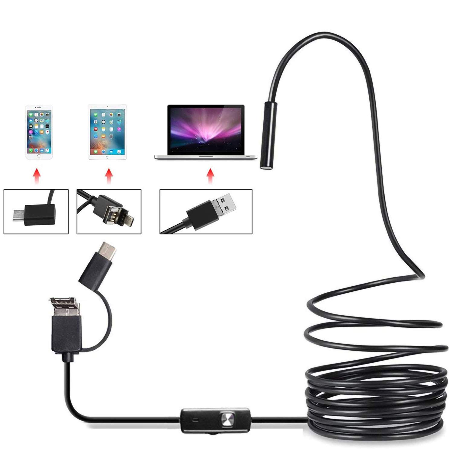 Inspection Camera with Light, Digital USB Endoscope Camera 3in1 for