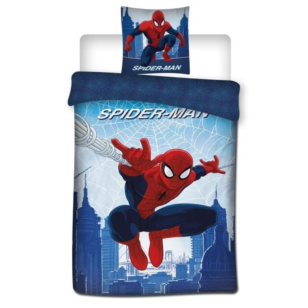 Spiderman Web Single Bedding Set, Duvet Cover 140 x 200 cm + Pillowcase 65 x 65 cm, Polycotton, Oeko-Tex Standard 100 Certified