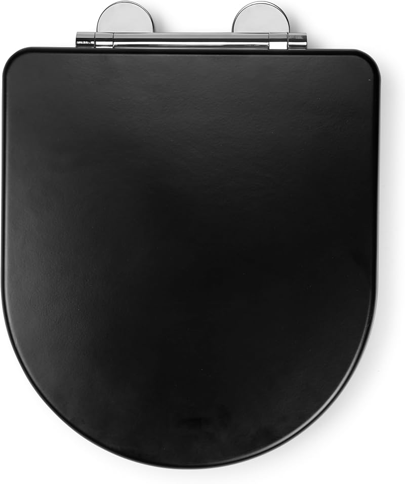 Croydex Iseo D Shape Soft Close Toilet Seat Black Antibacterial Wood Quick