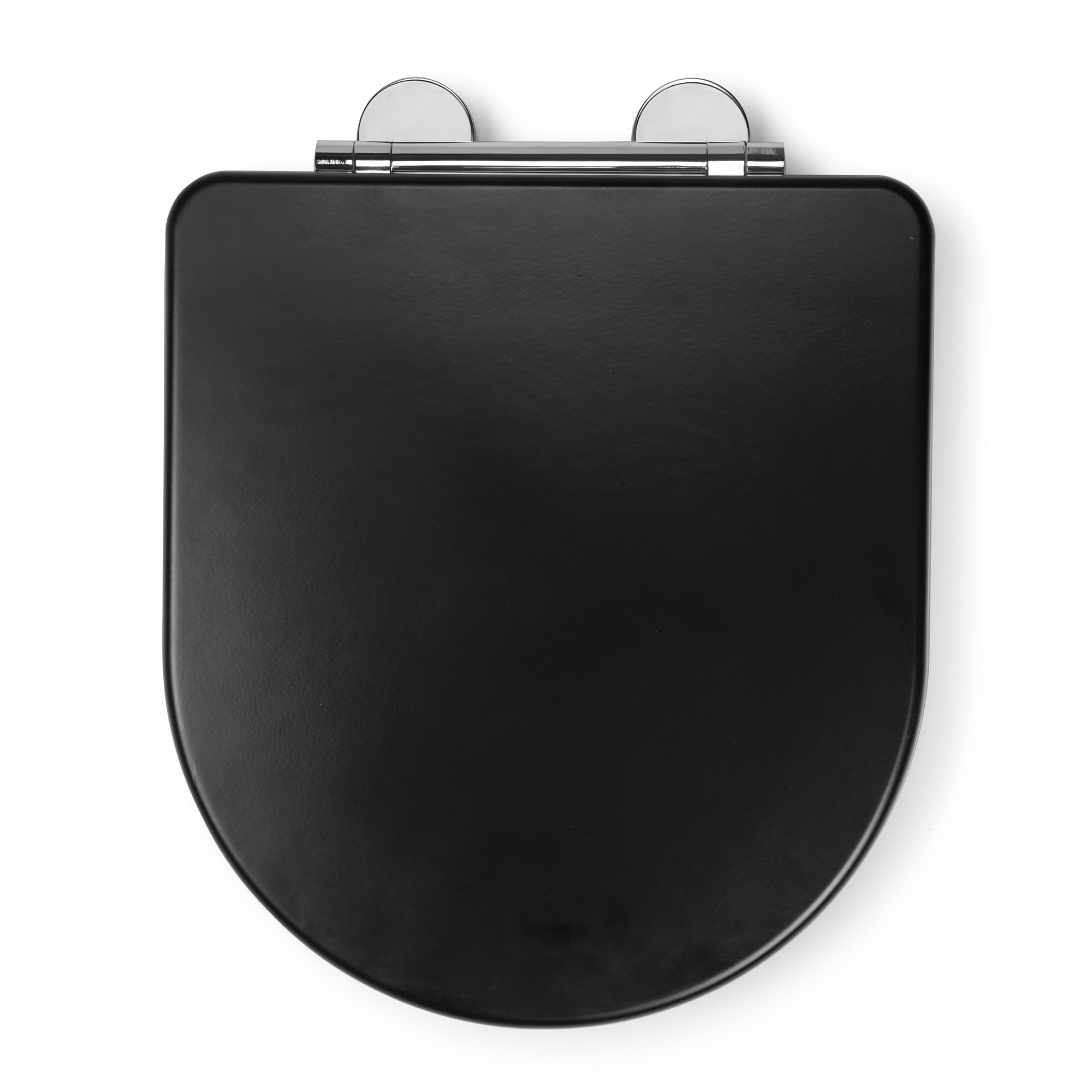 Croydex Iseo Flexi-Fix D Shaped Soft Close Toilet Seat - Quick Release Button for Easy Cleaning and Adjustable Hinges with Top & Bottom Fixings Included, Antibacterial Wooden Toilet Seat (Black)